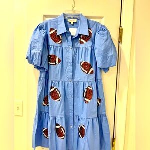 Peach Love Light Blue Football Dress - Sequin Footballs
